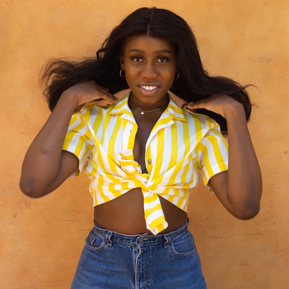 VINTAGE YELLOW STRIPE BUTTON UP SHORT SLEEVE